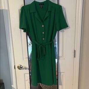 Green Buttoned Tie Front Dress